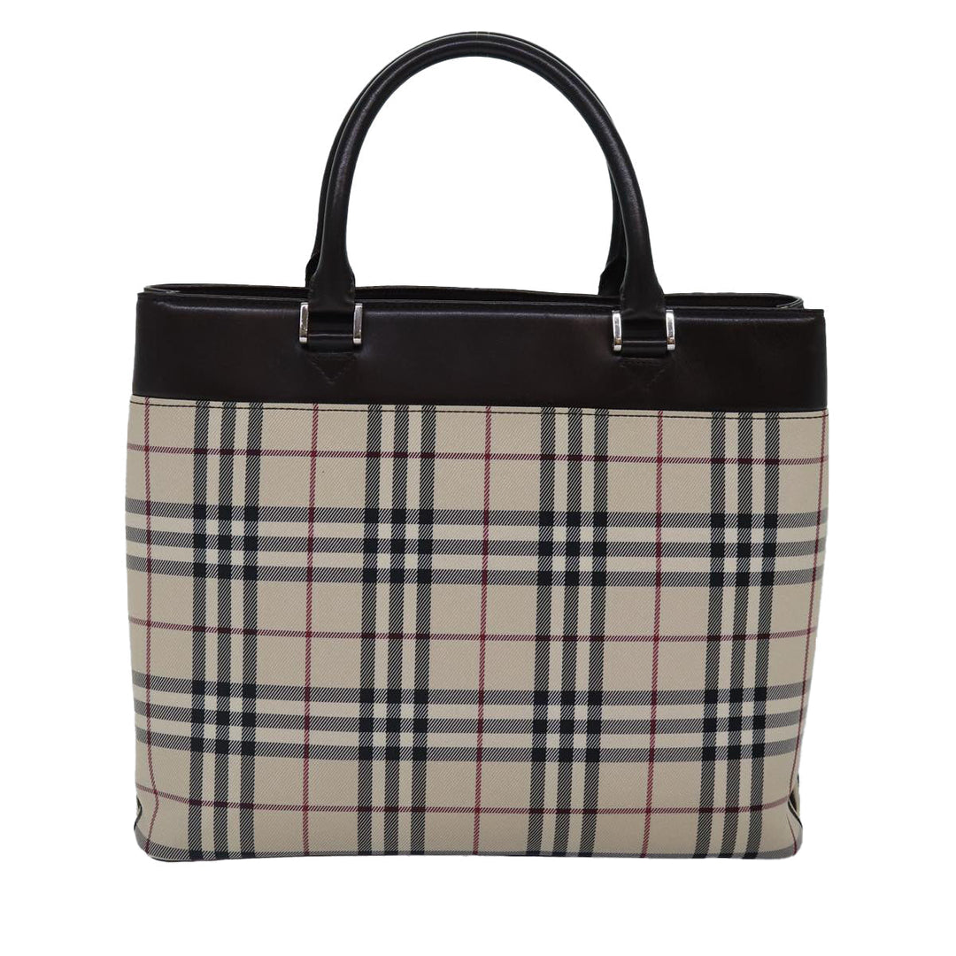 Burberry Nova Check Hand Bag Canvas Beige Silver Auth ep5426