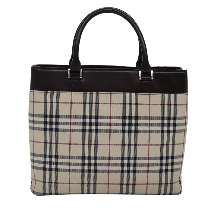 Burberry Nova Check Hand Bag Canvas Beige Silver Auth ep5426