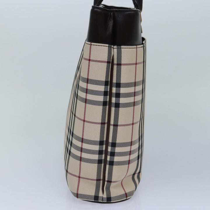 Burberry Nova Check Hand Bag Canvas Beige Silver Auth ep5426