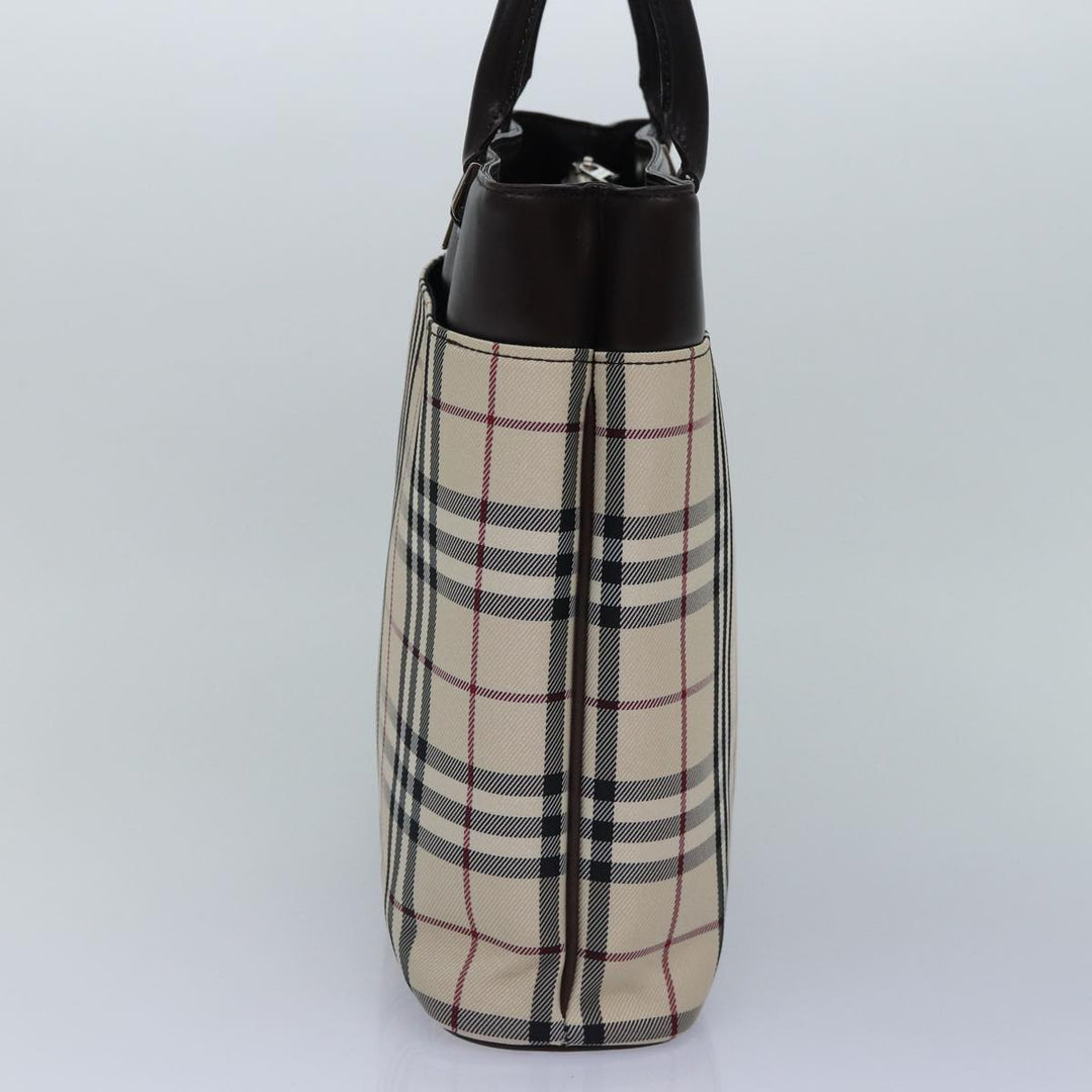 Burberry Nova Check Hand Bag Canvas Beige Silver Auth ep5426