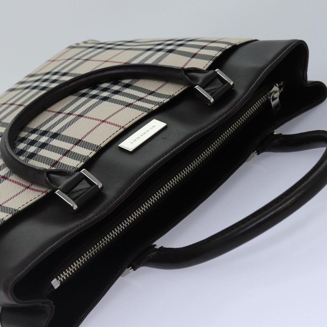 Burberry Nova Check Hand Bag Canvas Beige Silver Auth ep5426