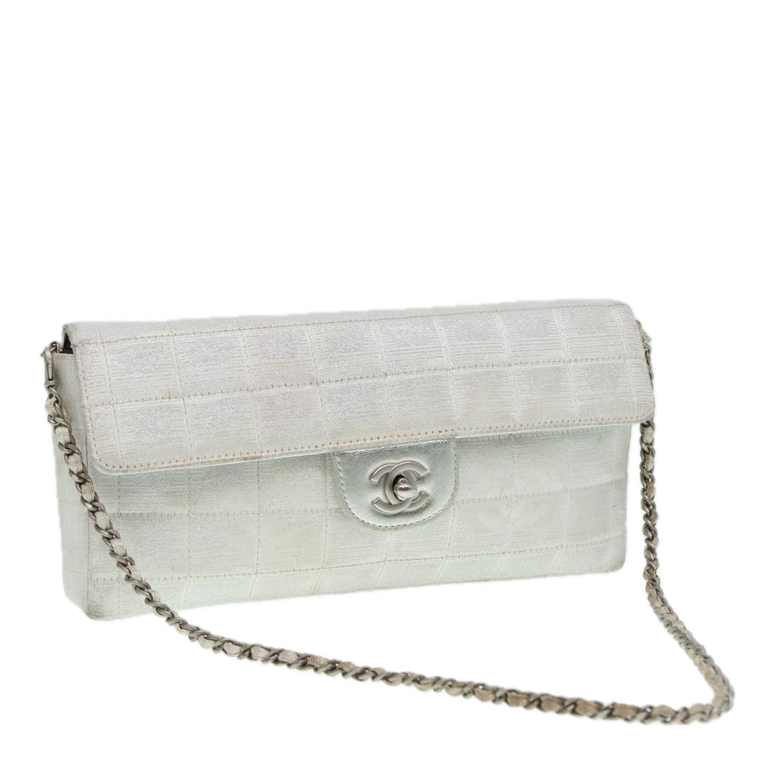 Chanel Chain New Travel Line Shoulder Bag Nylon Beige Silver CC Auth ep5439
