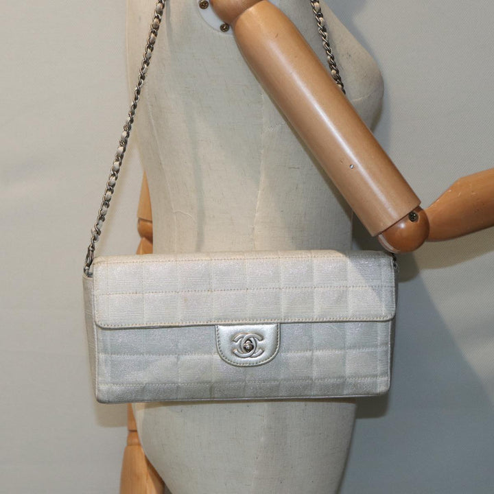 Chanel Chain New Travel Line Shoulder Bag Nylon Beige Silver CC Auth ep5439