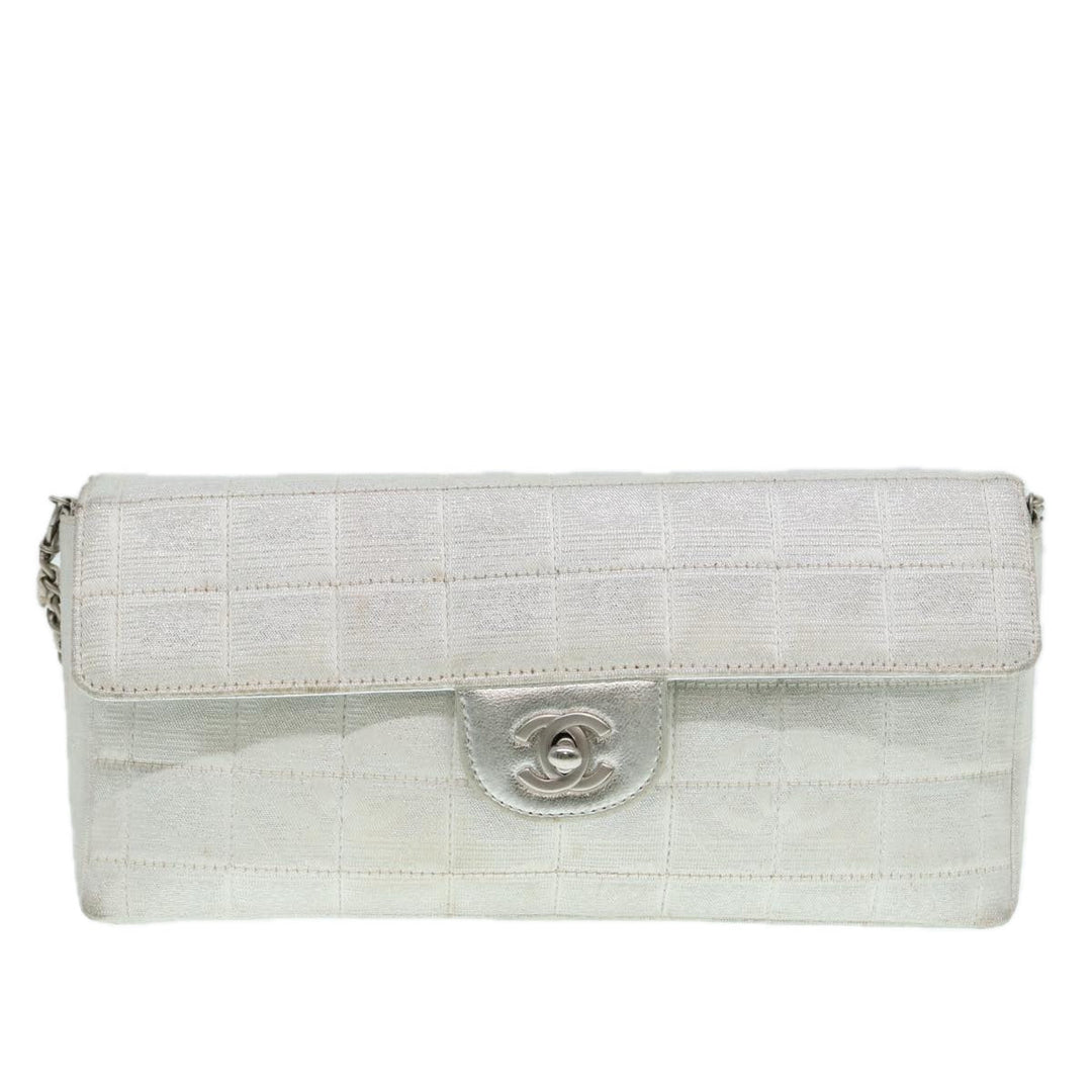 Chanel Chain New Travel Line Shoulder Bag Nylon Beige Silver CC Auth ep5439