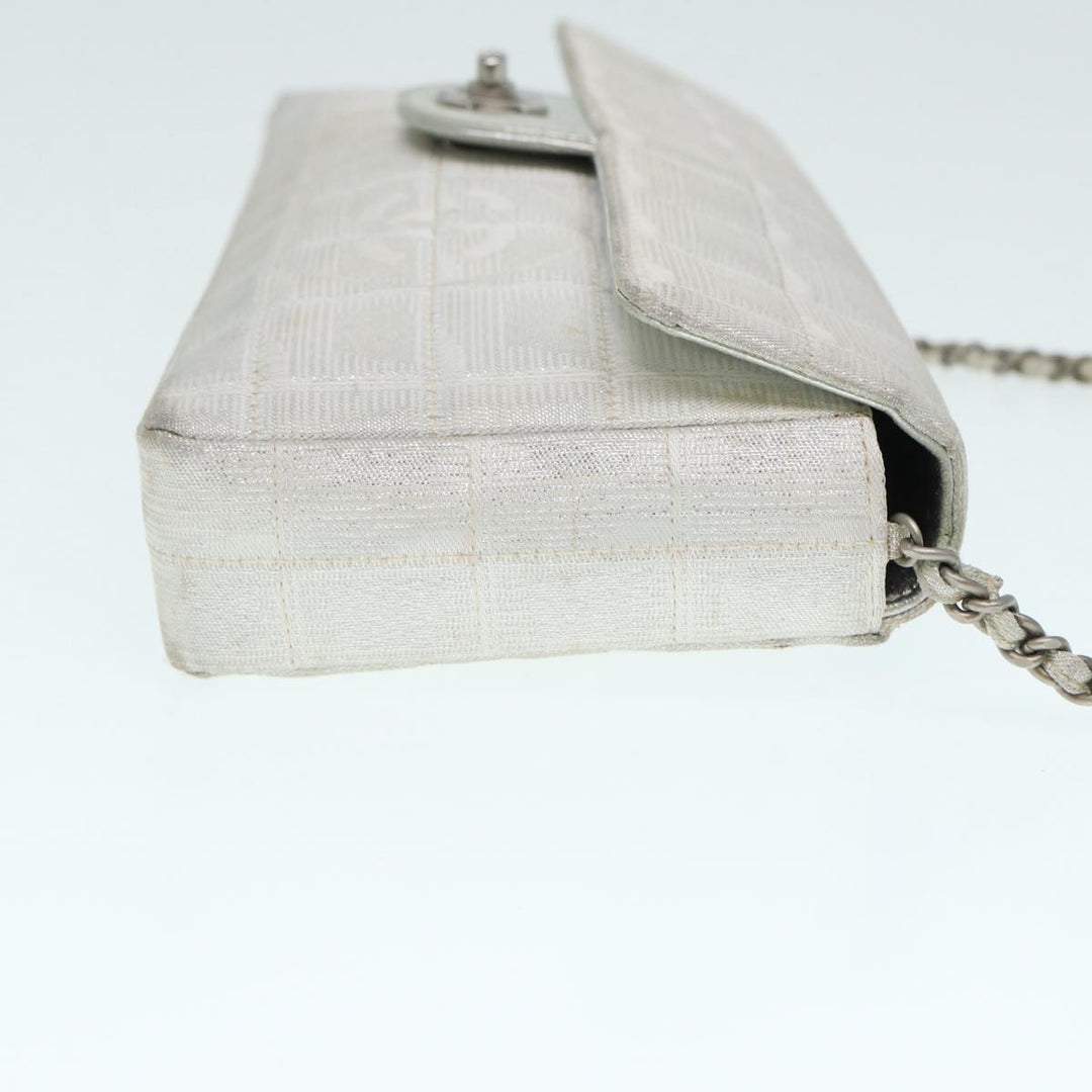 Chanel Chain New Travel Line Shoulder Bag Nylon Beige Silver CC Auth ep5439