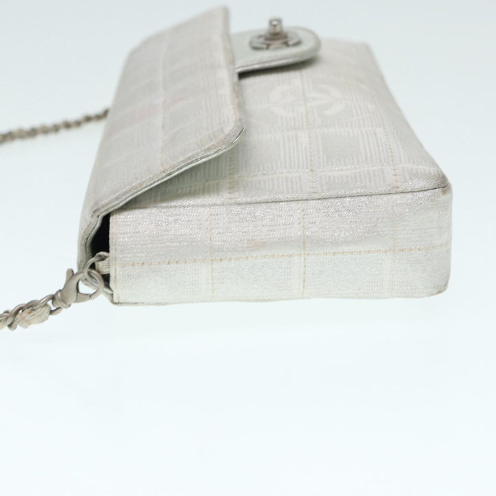 Chanel Chain New Travel Line Shoulder Bag Nylon Beige Silver CC Auth ep5439
