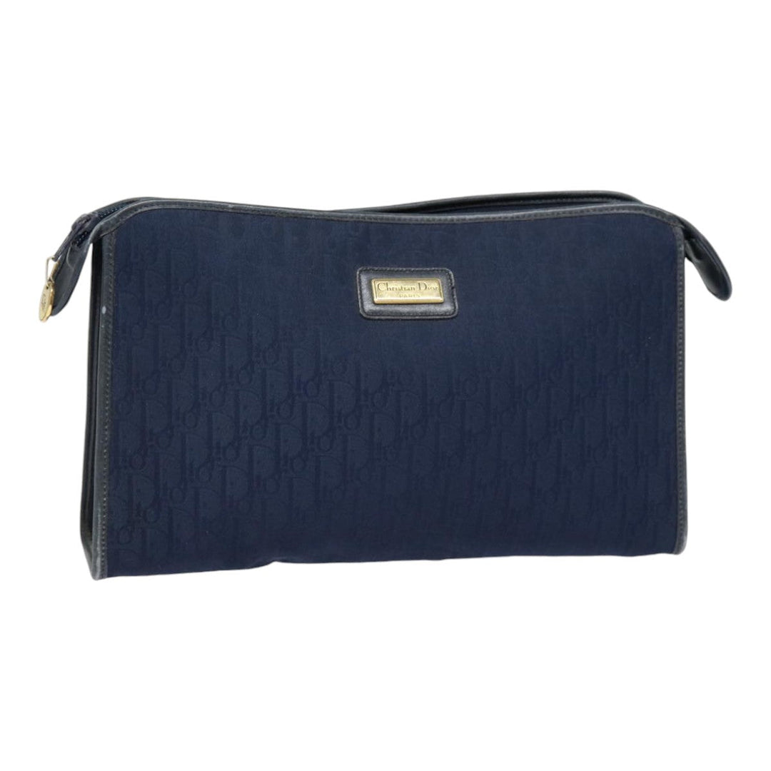 CHRISTIAN Top quality Dior Trotter Canvas Clutch Bag Navy Gold Auth ep5448