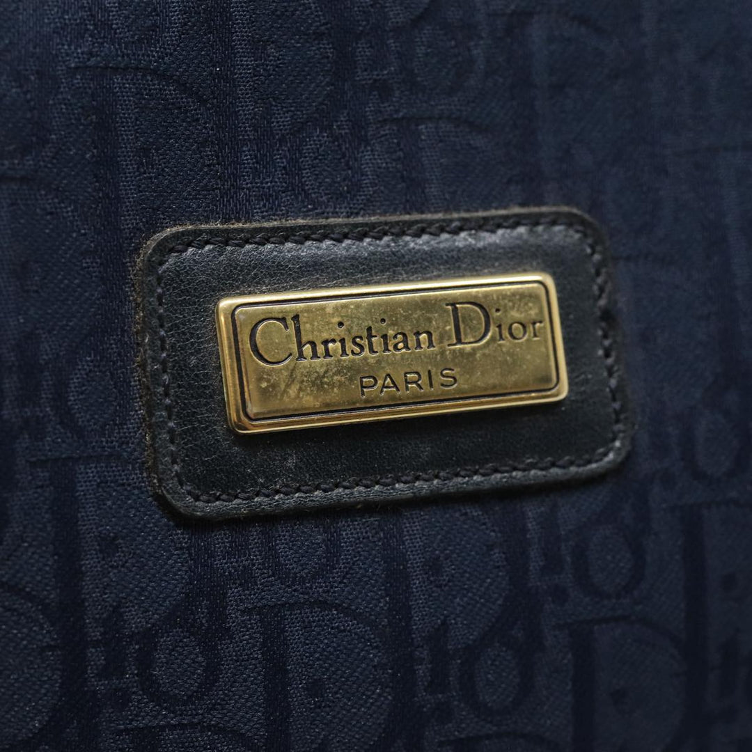 CHRISTIAN Top quality Dior Trotter Canvas Clutch Bag Navy Gold Auth ep5448