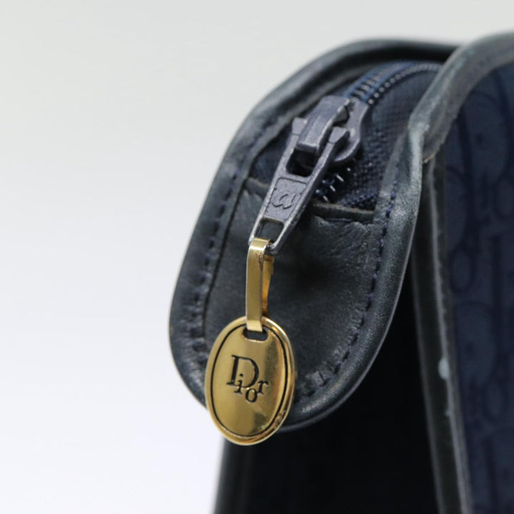 CHRISTIAN Top quality Dior Trotter Canvas Clutch Bag Navy Gold Auth ep5448