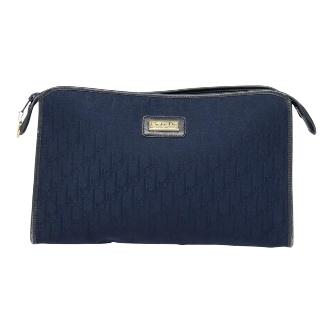 CHRISTIAN Top quality Dior Trotter Canvas Clutch Bag Navy Gold Auth ep5448