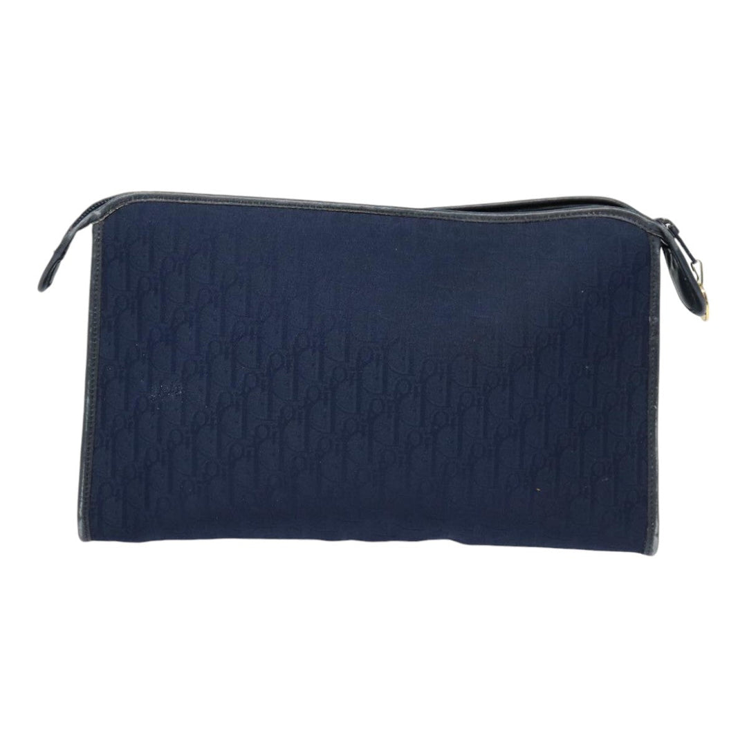 CHRISTIAN Top quality Dior Trotter Canvas Clutch Bag Navy Gold Auth ep5448