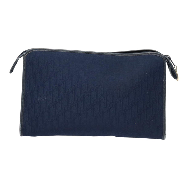 CHRISTIAN Top quality Dior Trotter Canvas Clutch Bag Navy Gold Auth ep5448