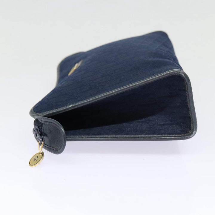 CHRISTIAN Top quality Dior Trotter Canvas Clutch Bag Navy Gold Auth ep5448