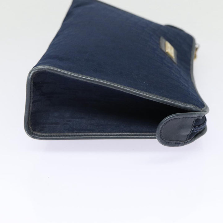 CHRISTIAN Top quality Dior Trotter Canvas Clutch Bag Navy Gold Auth ep5448