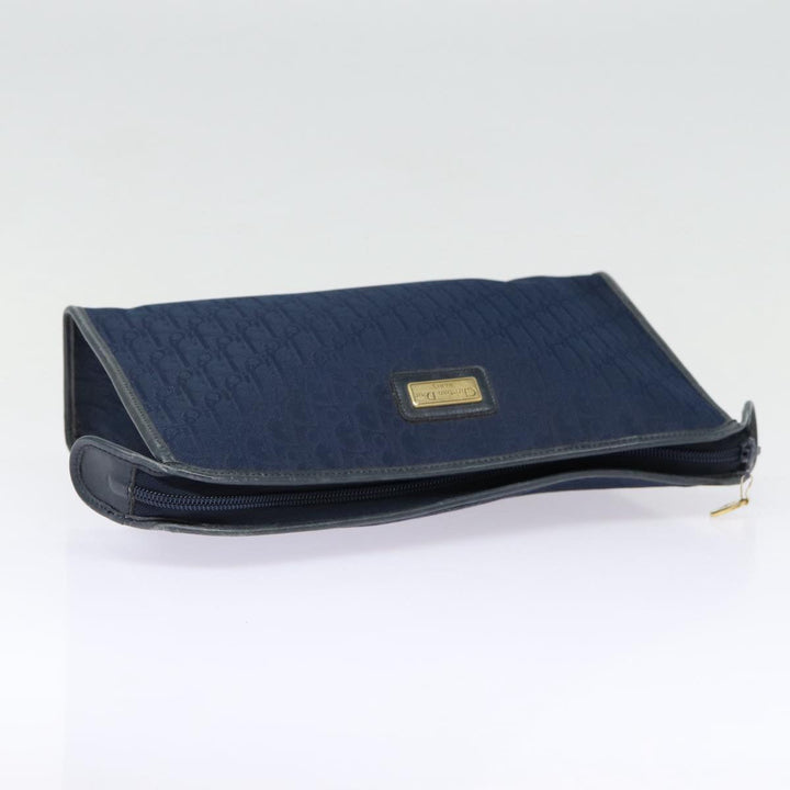 CHRISTIAN Top quality Dior Trotter Canvas Clutch Bag Navy Gold Auth ep5448