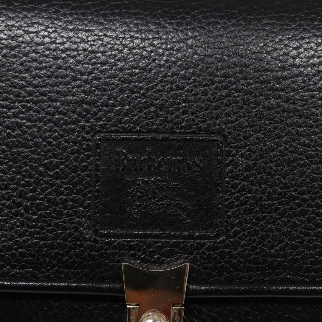 BurberrySs Hand Bag Leather Black Gold Auth ep5473