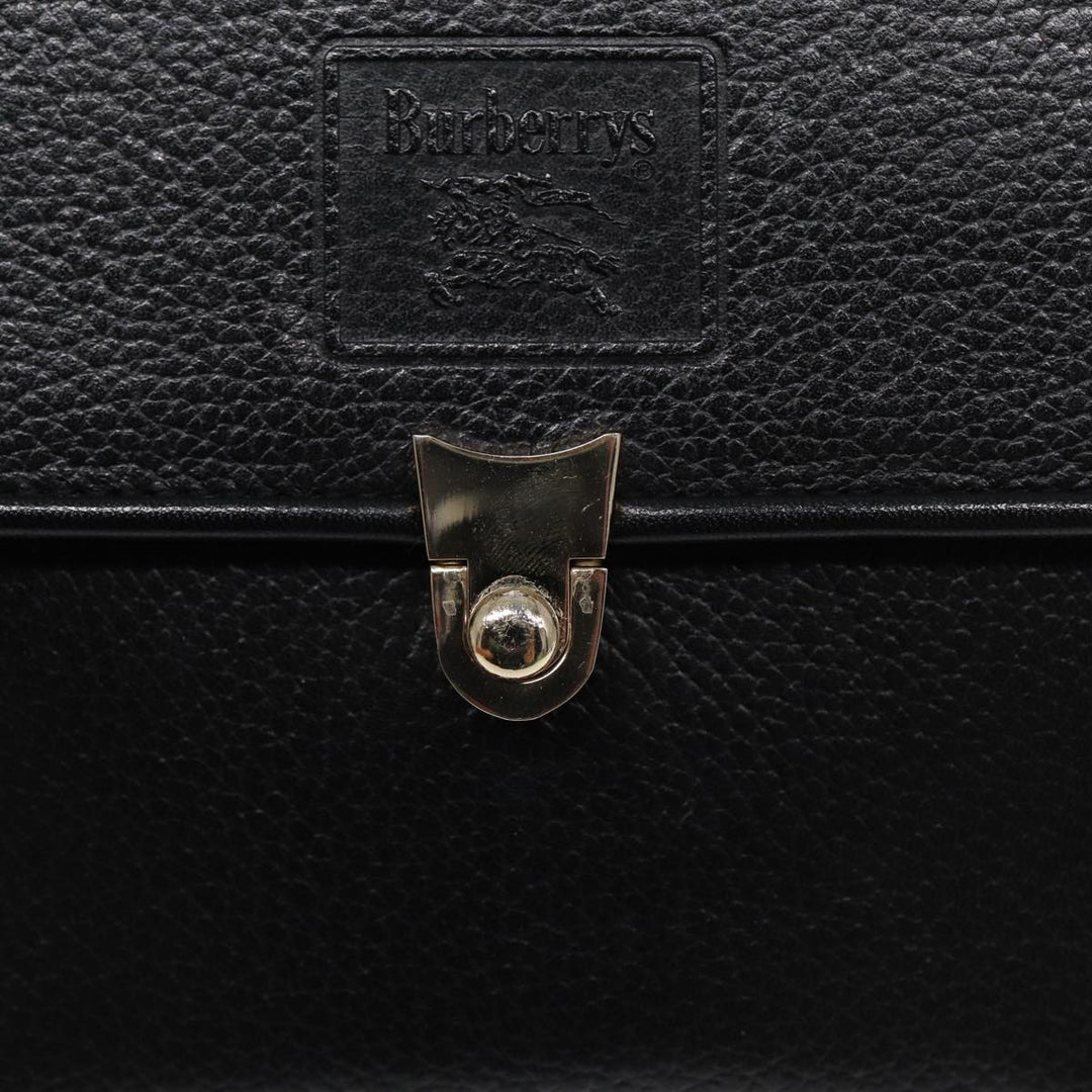 BurberrySs Hand Bag Leather Black Gold Auth ep5473