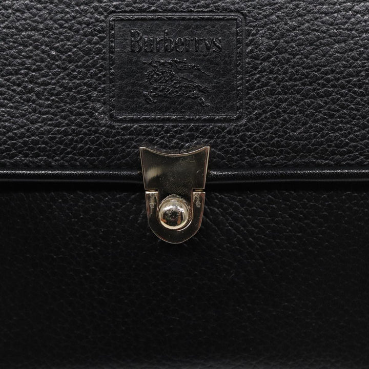 BurberrySs Hand Bag Leather Black Gold Auth ep5473