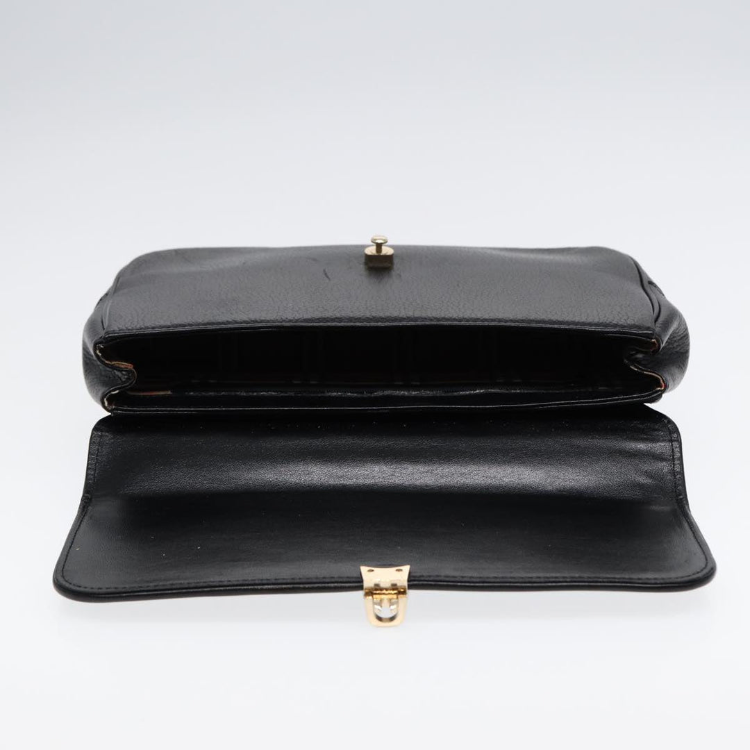 BurberrySs Hand Bag Leather Black Gold Auth ep5473
