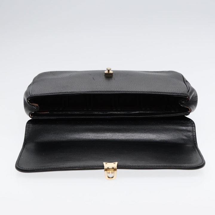 BurberrySs Hand Bag Leather Black Gold Auth ep5473
