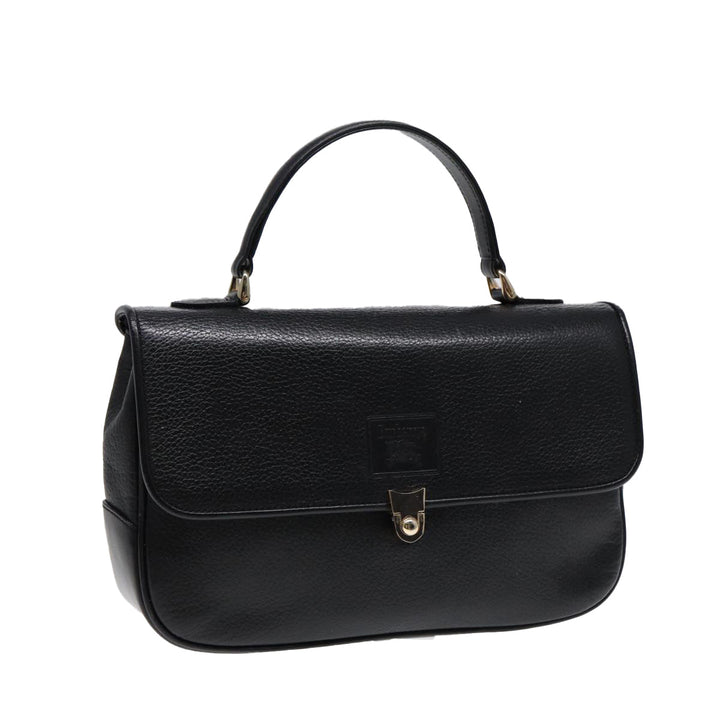 BurberrySs Hand Bag Leather Black Gold Auth ep5473