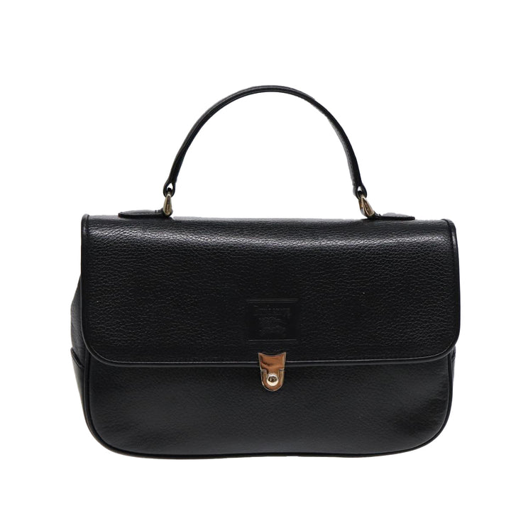 BurberrySs Hand Bag Leather Black Gold Auth ep5473