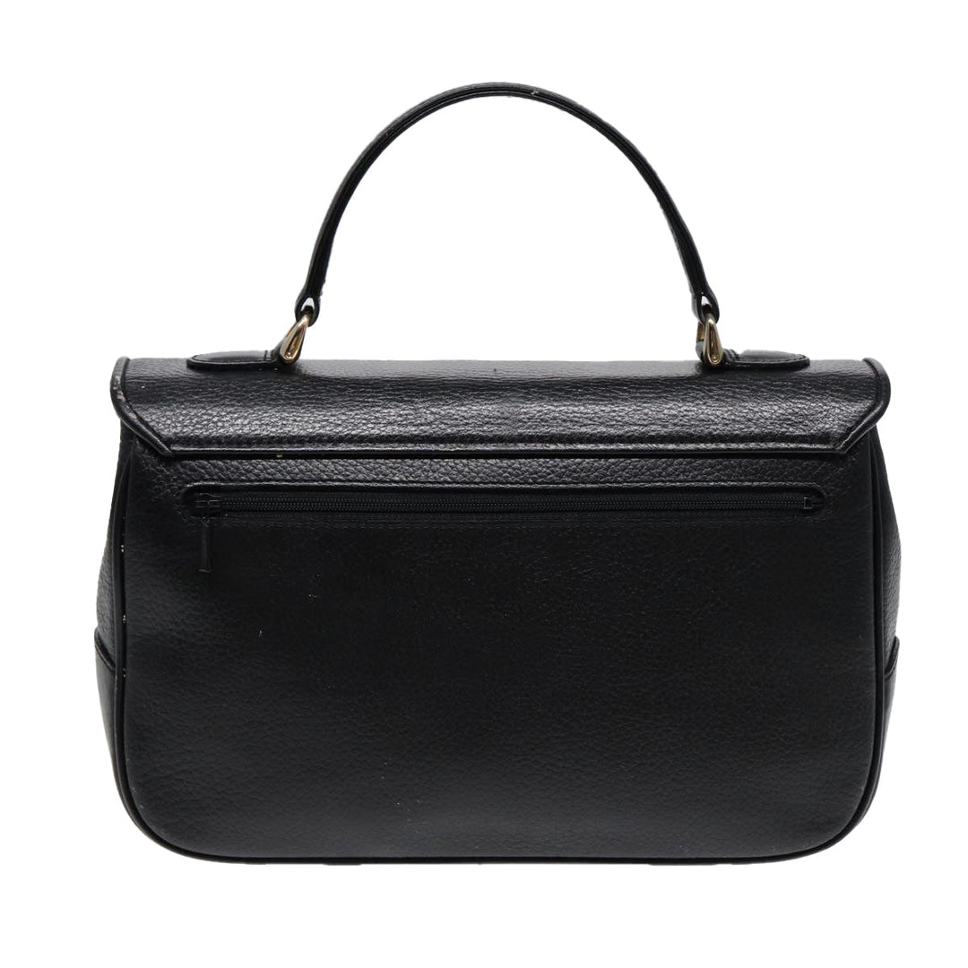 BurberrySs Hand Bag Leather Black Gold Auth ep5473