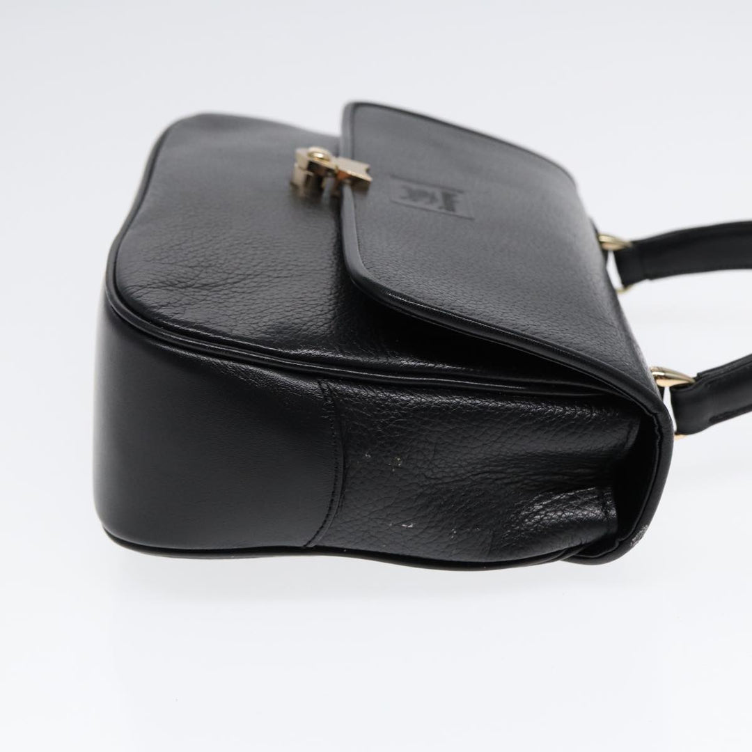 BurberrySs Hand Bag Leather Black Gold Auth ep5473