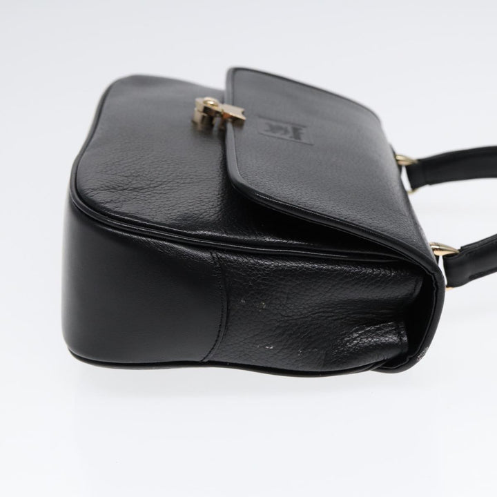 BurberrySs Hand Bag Leather Black Gold Auth ep5473