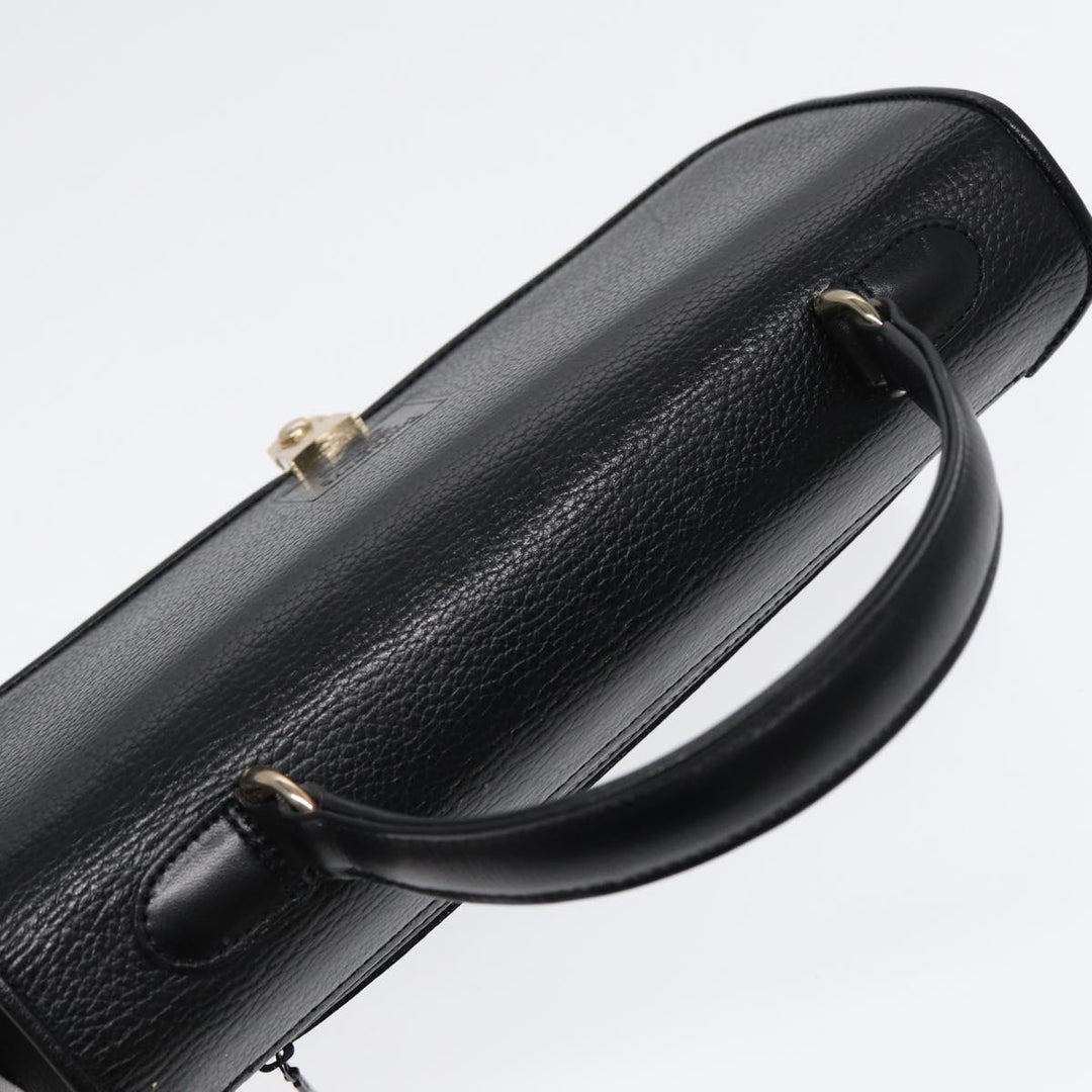 BurberrySs Hand Bag Leather Black Gold Auth ep5473