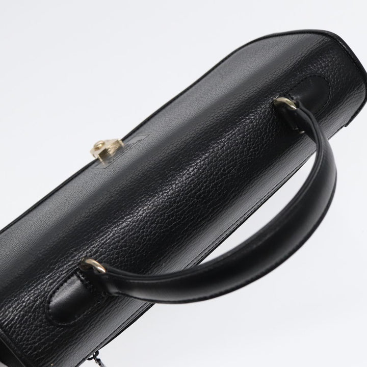BurberrySs Hand Bag Leather Black Gold Auth ep5473
