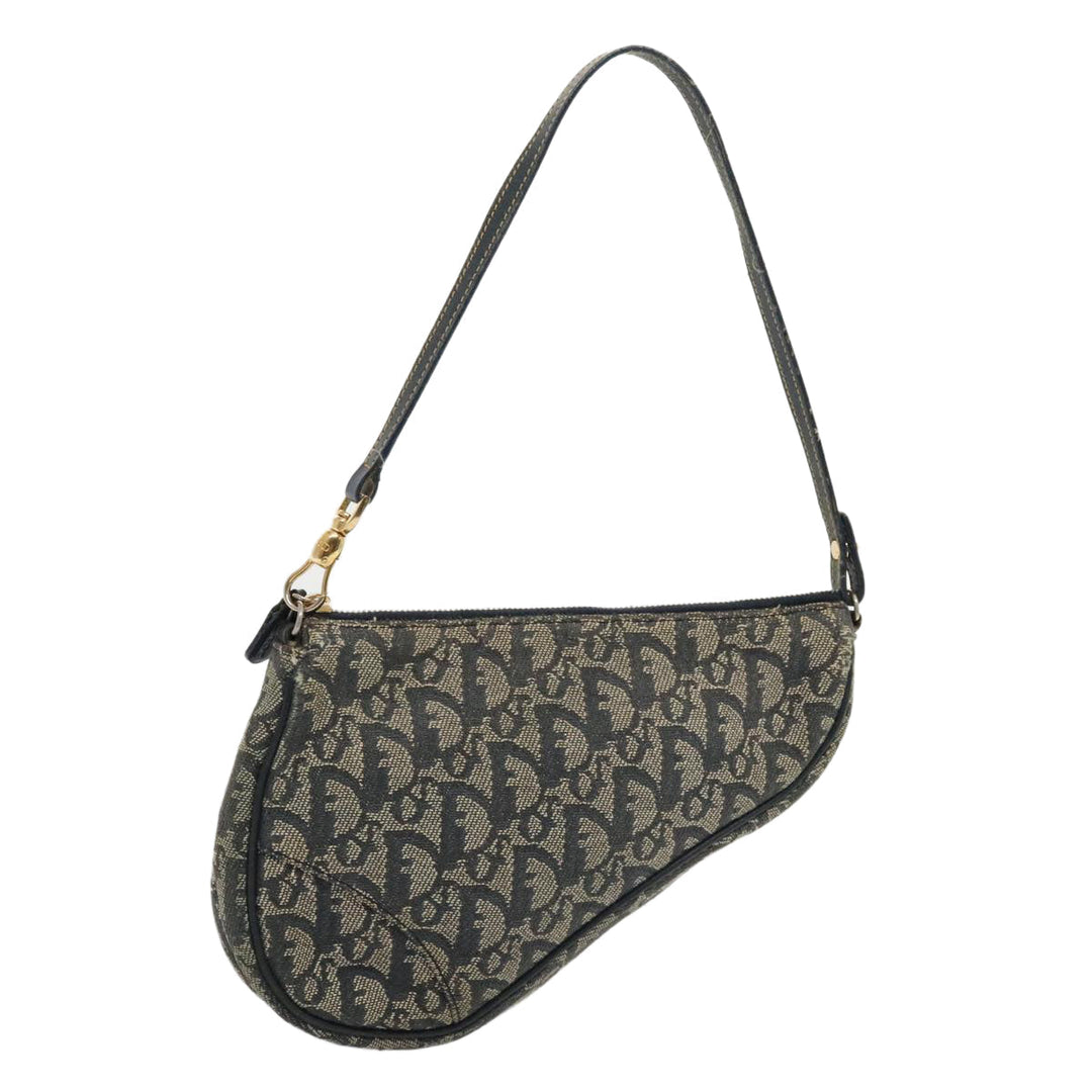 CHRISTIAN Top quality Dior Trotter Canvas Saddle Pouch Accessory Pouch Navy Gold Auth ep5491