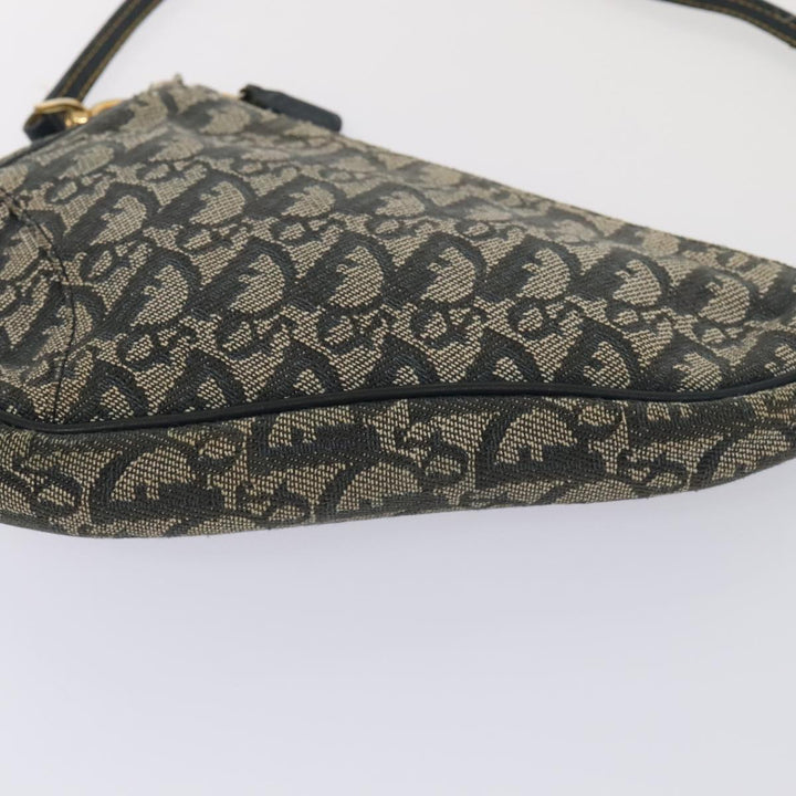 CHRISTIAN Top quality Dior Trotter Canvas Saddle Pouch Accessory Pouch Navy Gold Auth ep5491