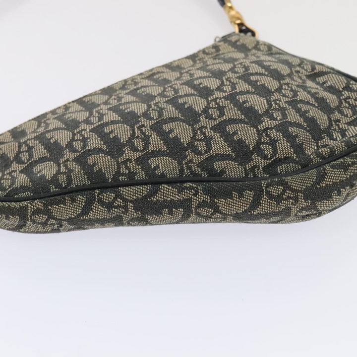 CHRISTIAN Top quality Dior Trotter Canvas Saddle Pouch Accessory Pouch Navy Gold Auth ep5491
