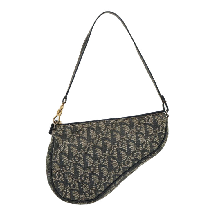 CHRISTIAN Top quality Dior Trotter Canvas Saddle Pouch Accessory Pouch Navy Gold Auth ep5491