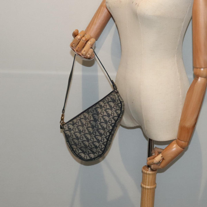 CHRISTIAN Top quality Dior Trotter Canvas Saddle Pouch Accessory Pouch Navy Gold Auth ep5491