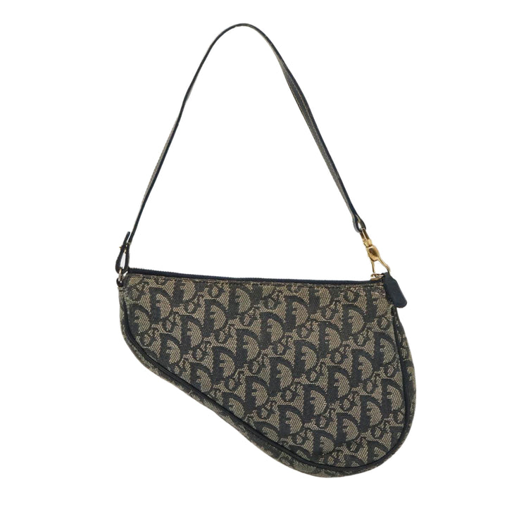 CHRISTIAN Top quality Dior Trotter Canvas Saddle Pouch Accessory Pouch Navy Gold Auth ep5491