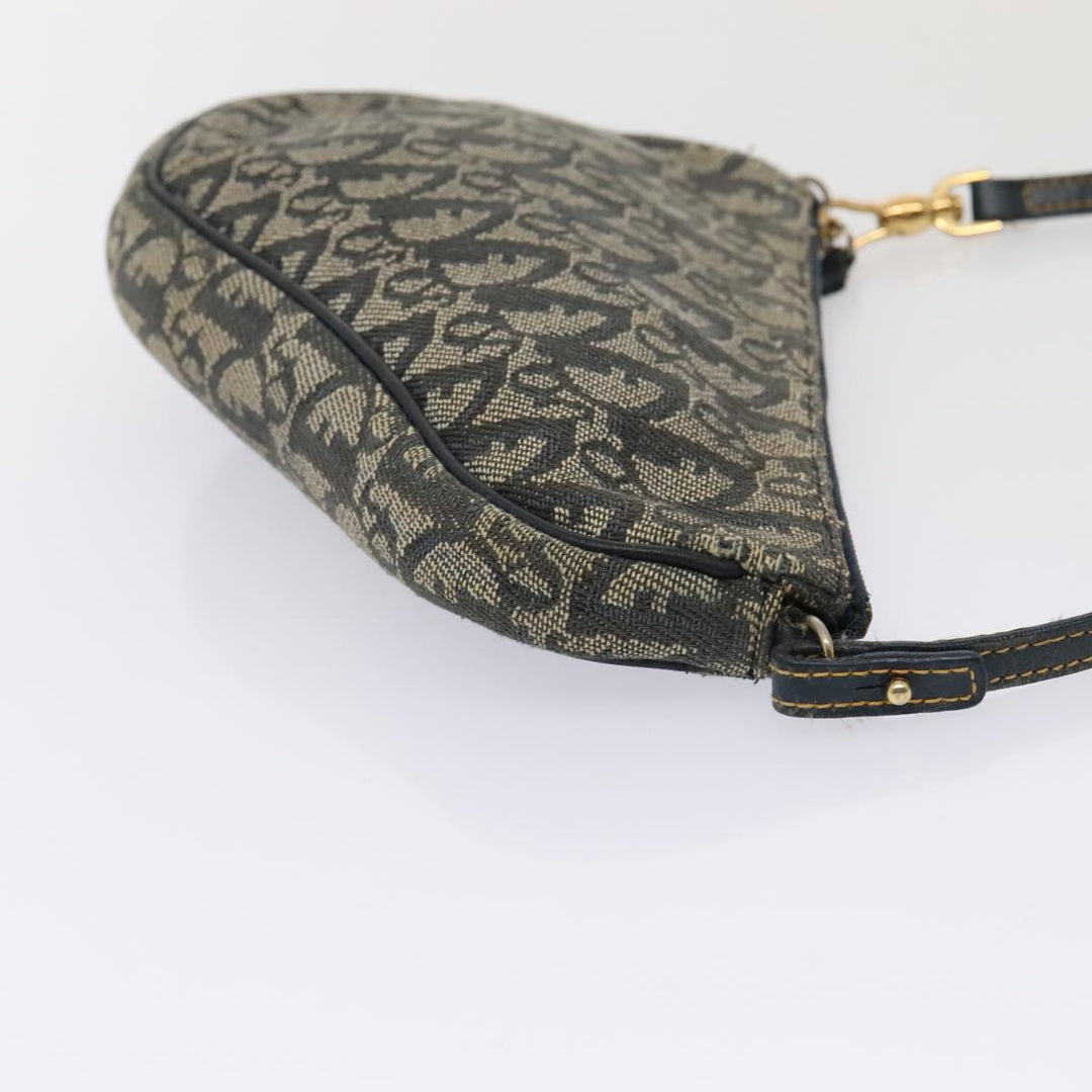 CHRISTIAN Top quality Dior Trotter Canvas Saddle Pouch Accessory Pouch Navy Gold Auth ep5491