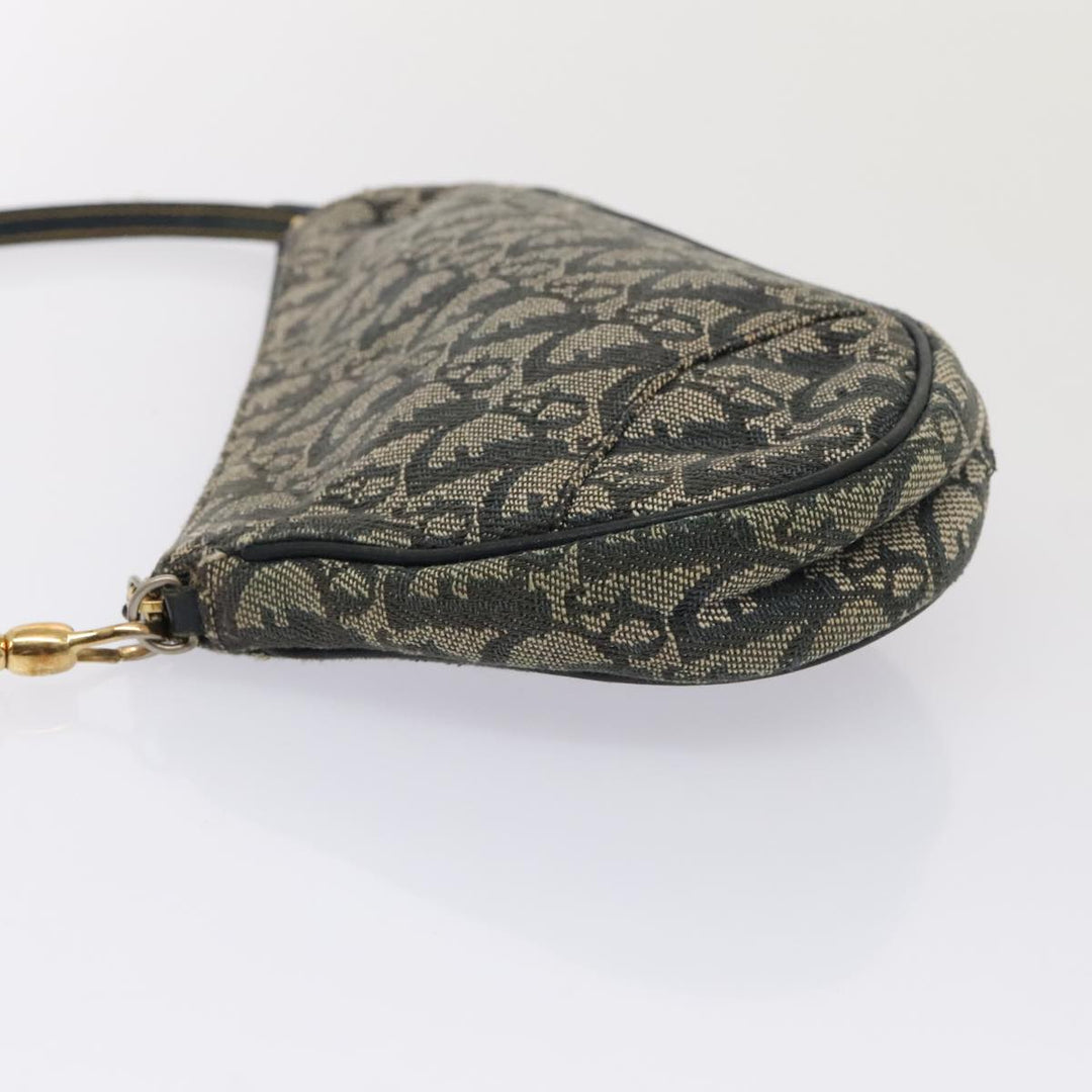 CHRISTIAN Top quality Dior Trotter Canvas Saddle Pouch Accessory Pouch Navy Gold Auth ep5491