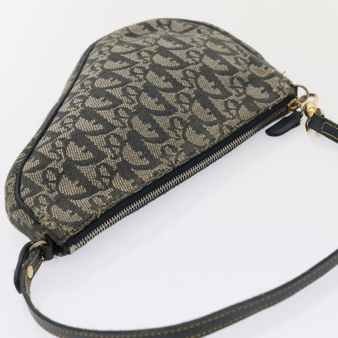 CHRISTIAN Top quality Dior Trotter Canvas Saddle Pouch Accessory Pouch Navy Gold Auth ep5491