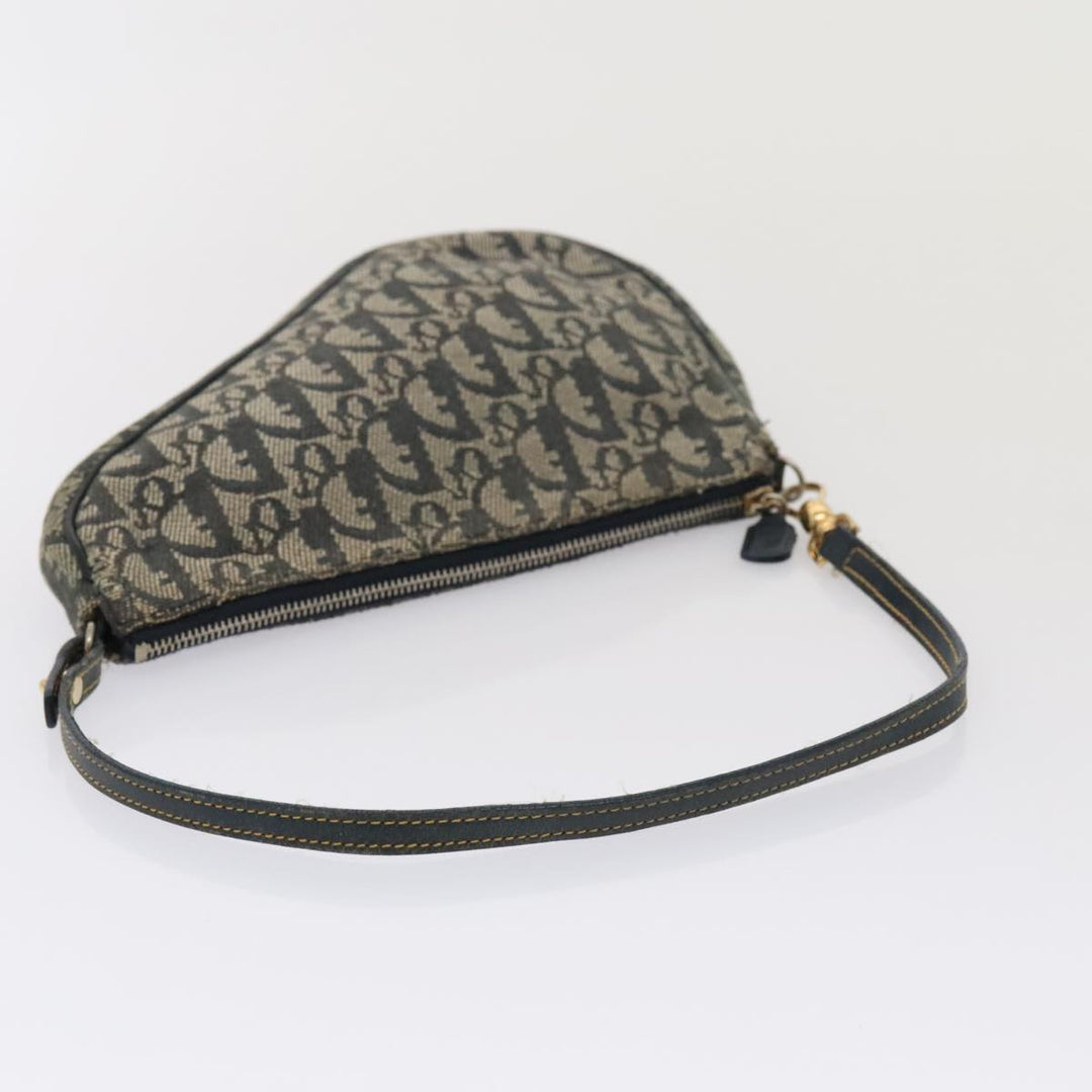CHRISTIAN Top quality Dior Trotter Canvas Saddle Pouch Accessory Pouch Navy Gold Auth ep5491