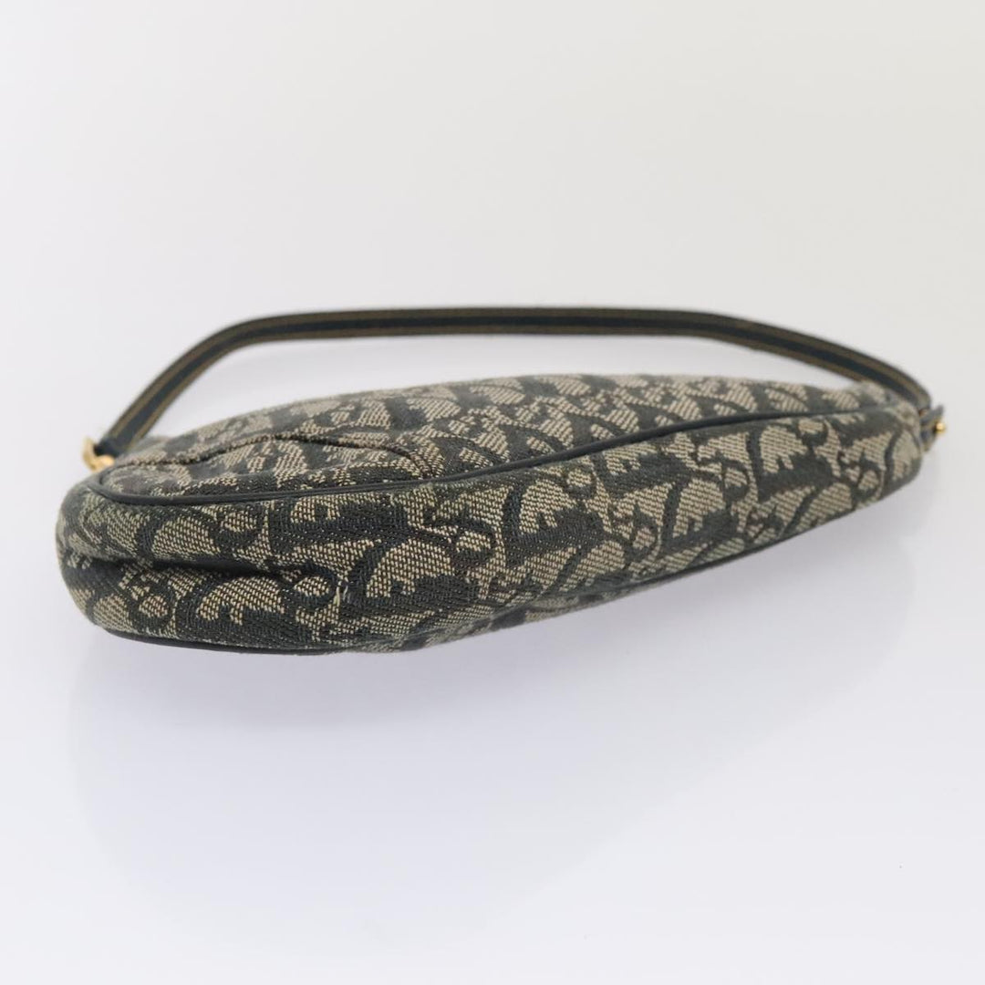 CHRISTIAN Top quality Dior Trotter Canvas Saddle Pouch Accessory Pouch Navy Gold Auth ep5491