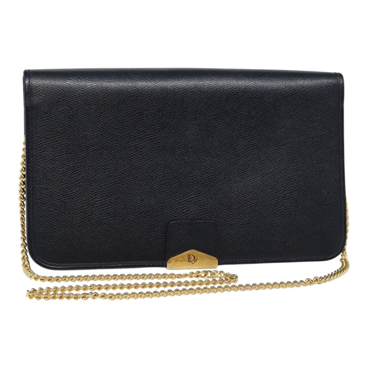 CHRISTIAN Top quality Dior Chain Shoulder Bag Leather Black Gold Auth ep5494