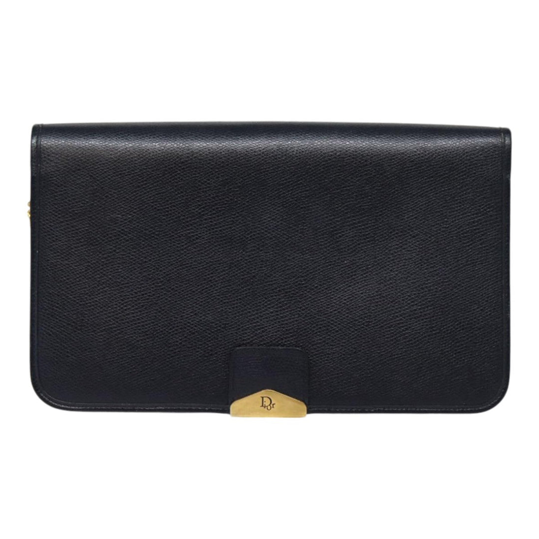 CHRISTIAN Top quality Dior Chain Shoulder Bag Leather Black Gold Auth ep5494