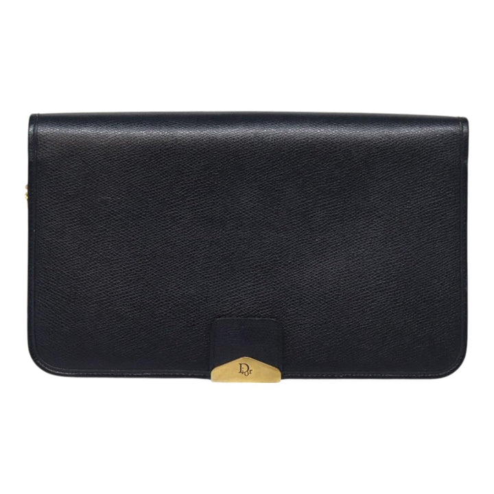 CHRISTIAN Top quality Dior Chain Shoulder Bag Leather Black Gold Auth ep5494