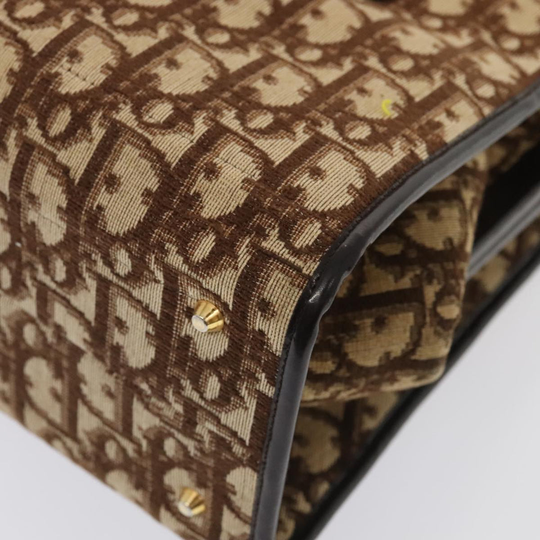 CHRISTIAN Top quality Dior Trotter Canvas Hand Bag Brown Gold Auth ep5496