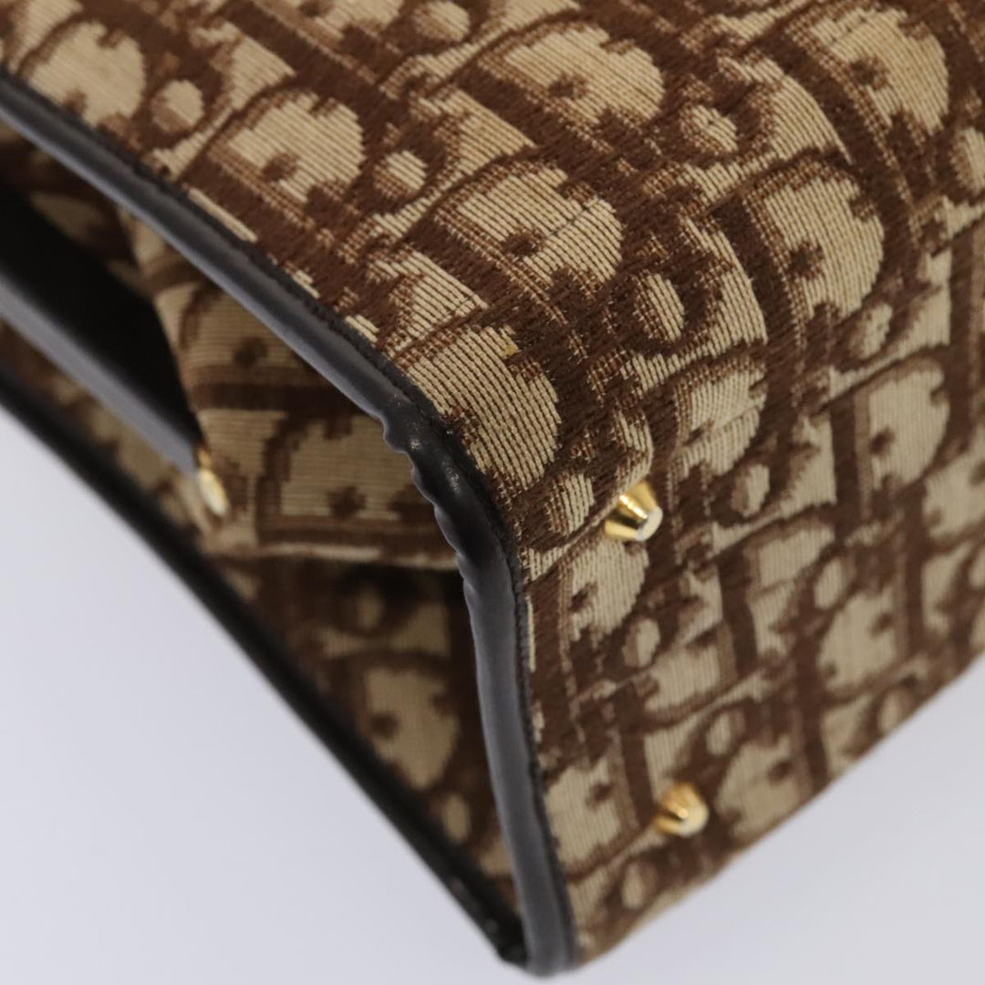 CHRISTIAN Top quality Dior Trotter Canvas Hand Bag Brown Gold Auth ep5496