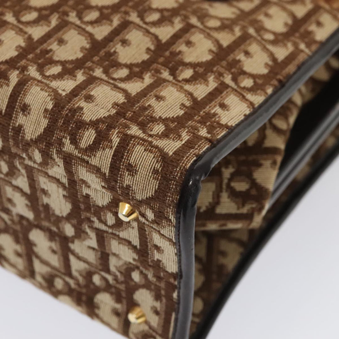 CHRISTIAN Top quality Dior Trotter Canvas Hand Bag Brown Gold Auth ep5496