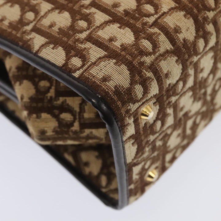 CHRISTIAN Top quality Dior Trotter Canvas Hand Bag Brown Gold Auth ep5496