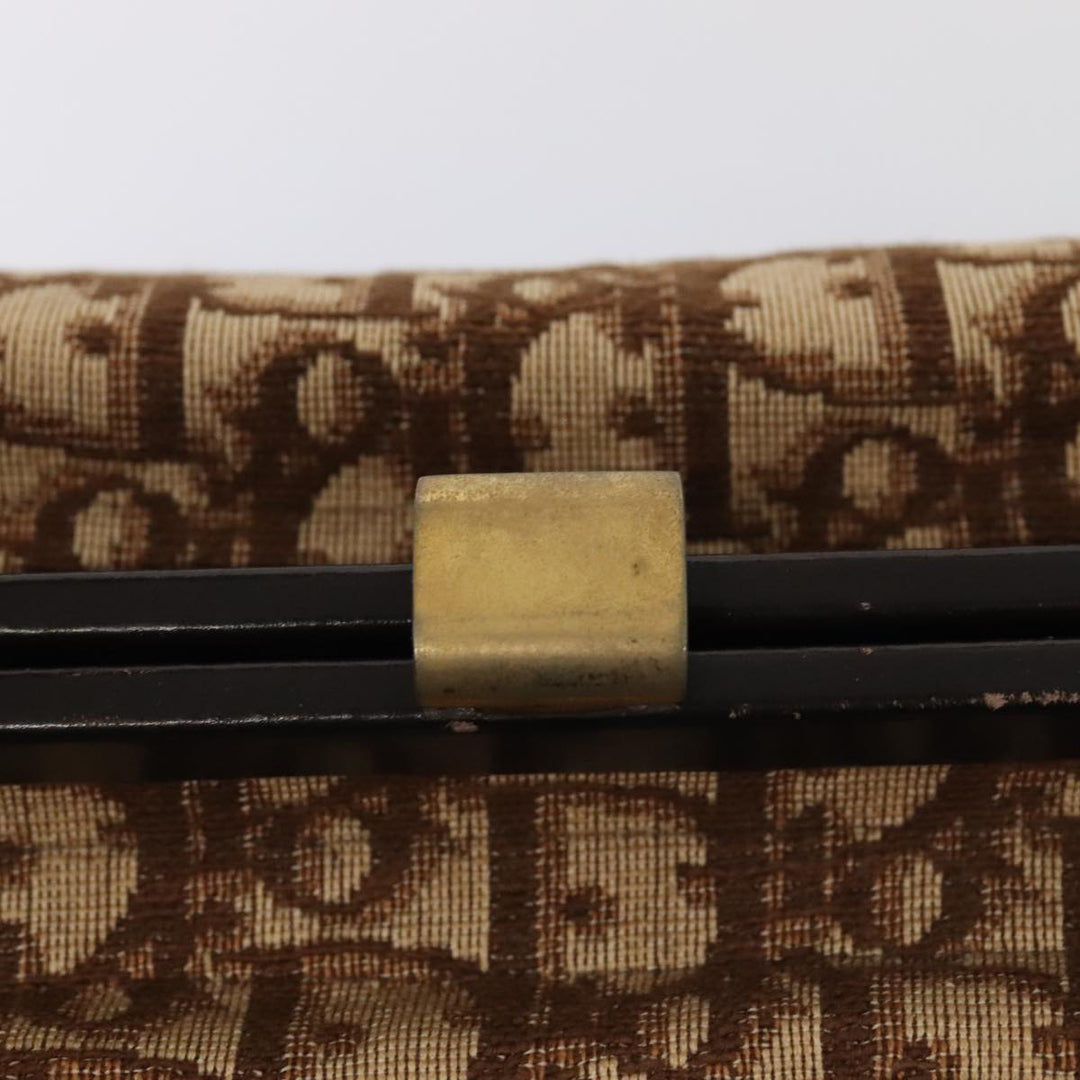 CHRISTIAN Top quality Dior Trotter Canvas Hand Bag Brown Gold Auth ep5496
